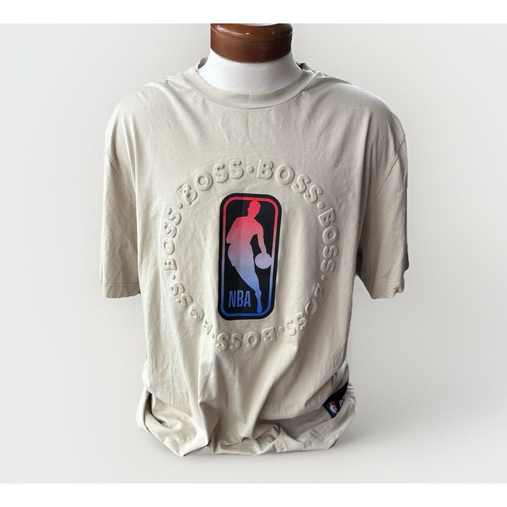 BOSS x NBA Embossed T-Shirt Size 2XL Mens Beige Short Sleeve Soft